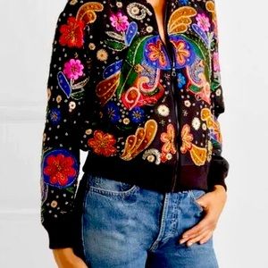 Alice Olivia Embroidered BomberJacket Silk NWT